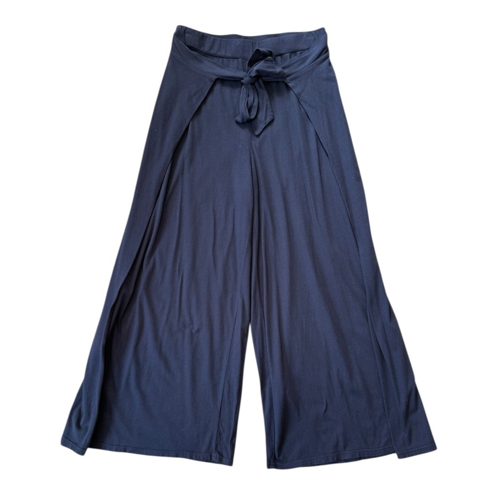 Michael Stars Navy Blue Jersey Knit Wrap Front Wide Leg Tie‎ Waist Pants XS